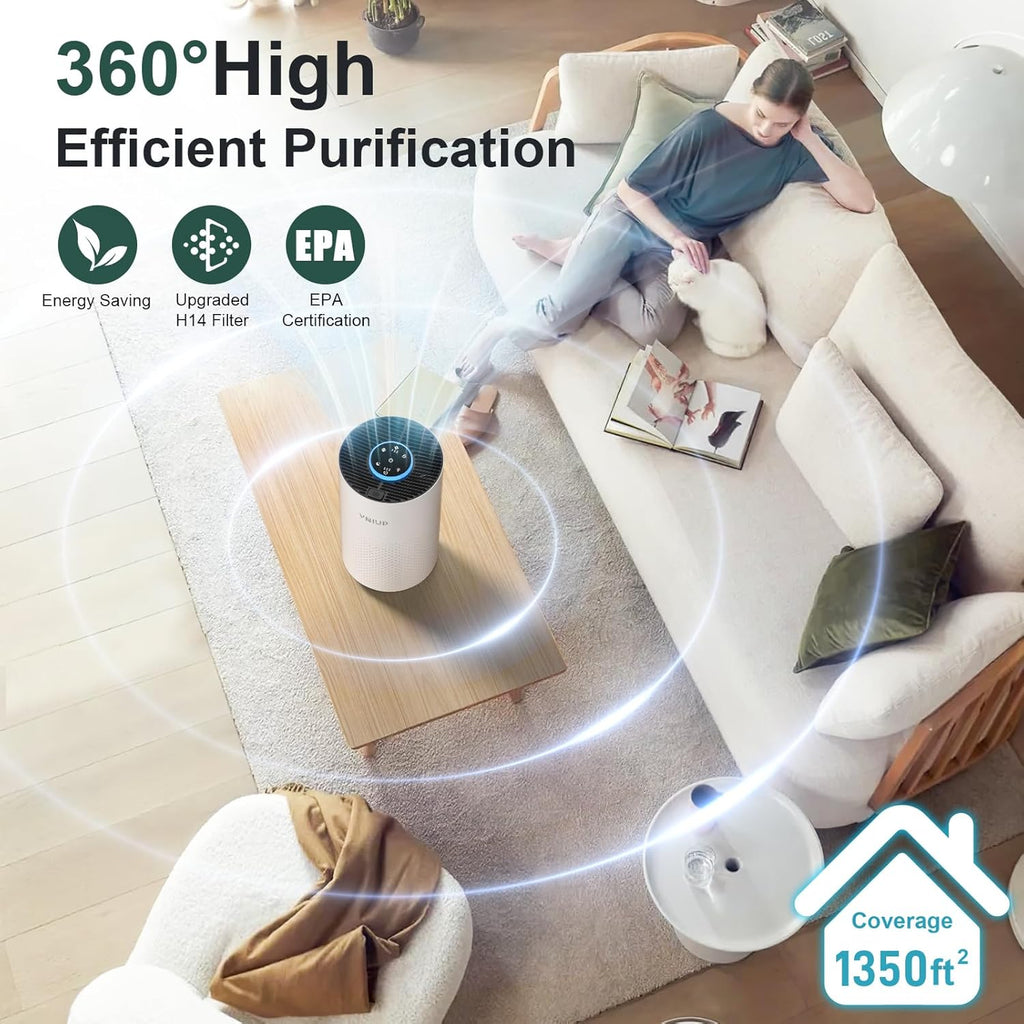 Air Purifiers for Bedroom Home up to 1350 ft² - H14 True HEPA Room Air Purifiers for Bedroom, with F