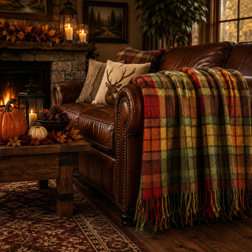 Tartan Fall Plaid Wool Blanket - Scottish Winter Throw (Buchanan Autumn)