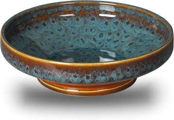 Ceramic Fruit Bowl Counter,Decorative Pedestal Bowl for Table Countertop,Large Footed Serving Bowl,10.2 Inch (peacock