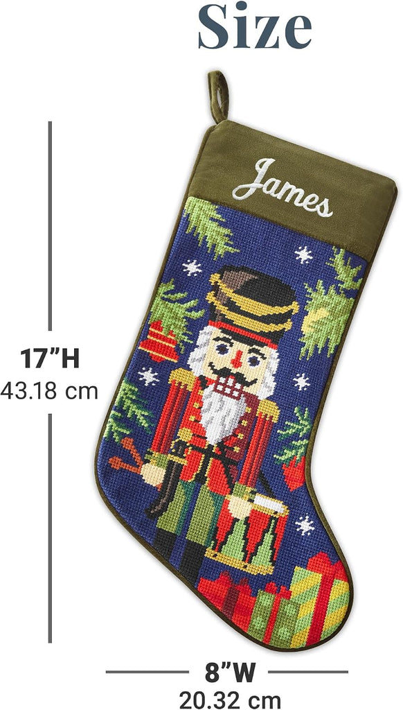 Personalized Needlepoint - Embroidered Family Stockings - Old-Fashioned Christmas Décor - Mantel Décor - 8"x17"