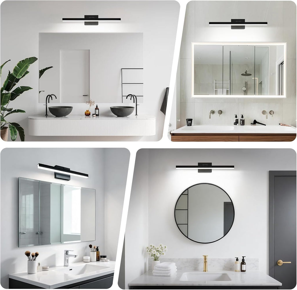 Modern Bathroom Vanity Light 24 inch, Rotatable, 16W Dimmable Led Bathroom Light Fixture Over Mirror, Black Vanity