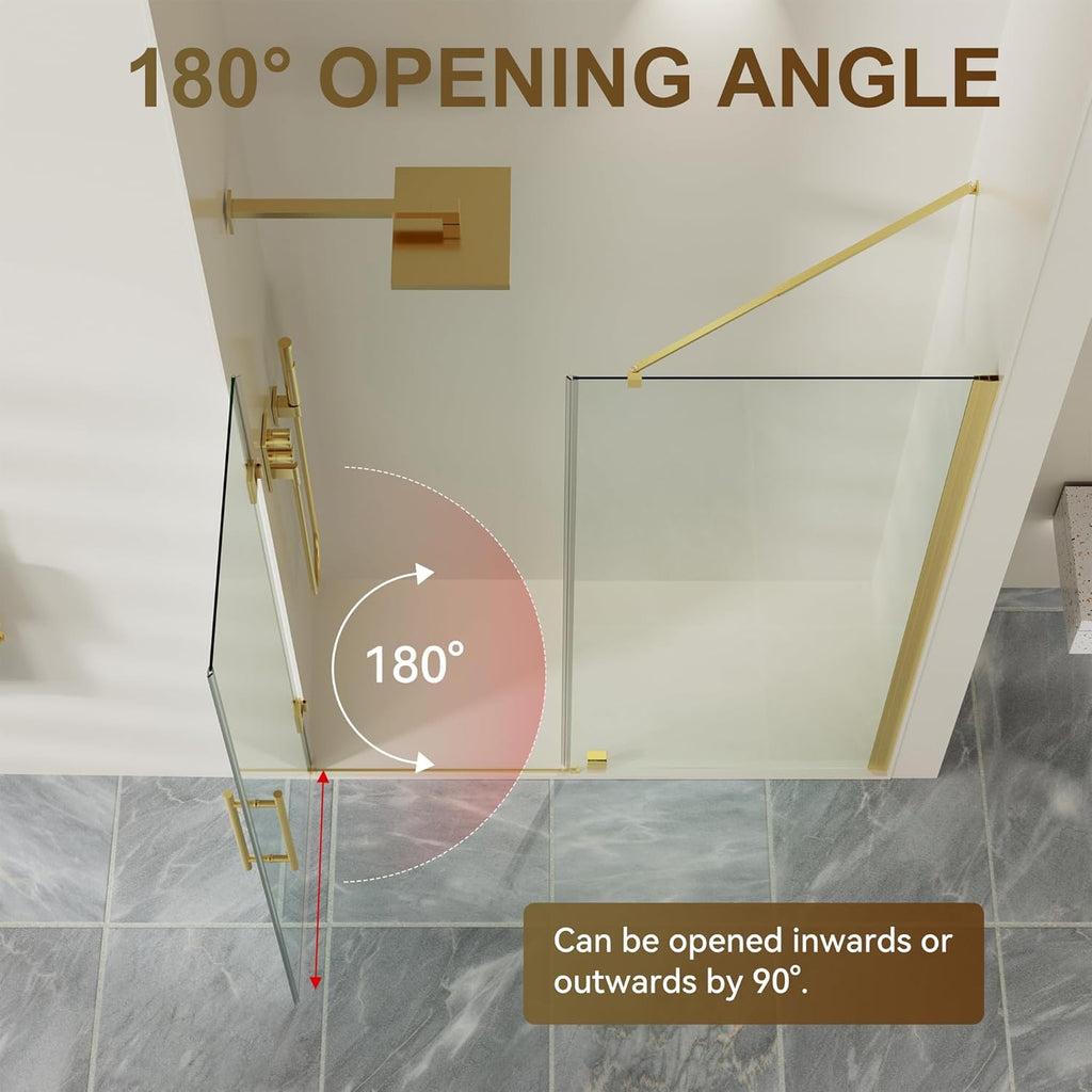 Frameless Pivot Glass Shower Door 48" W × 72" H, Pivot Swing Shower Door with 1/4" SGCC Tempered Glass, Brushed Gold