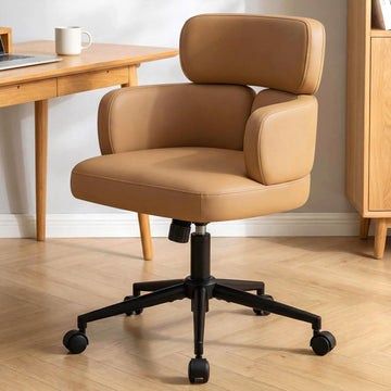 Leather Home with Unique Curved Back, Wide Seat Computer Desk Chair with Wheels,Swivel Tilt & Height Adjustable,Matel