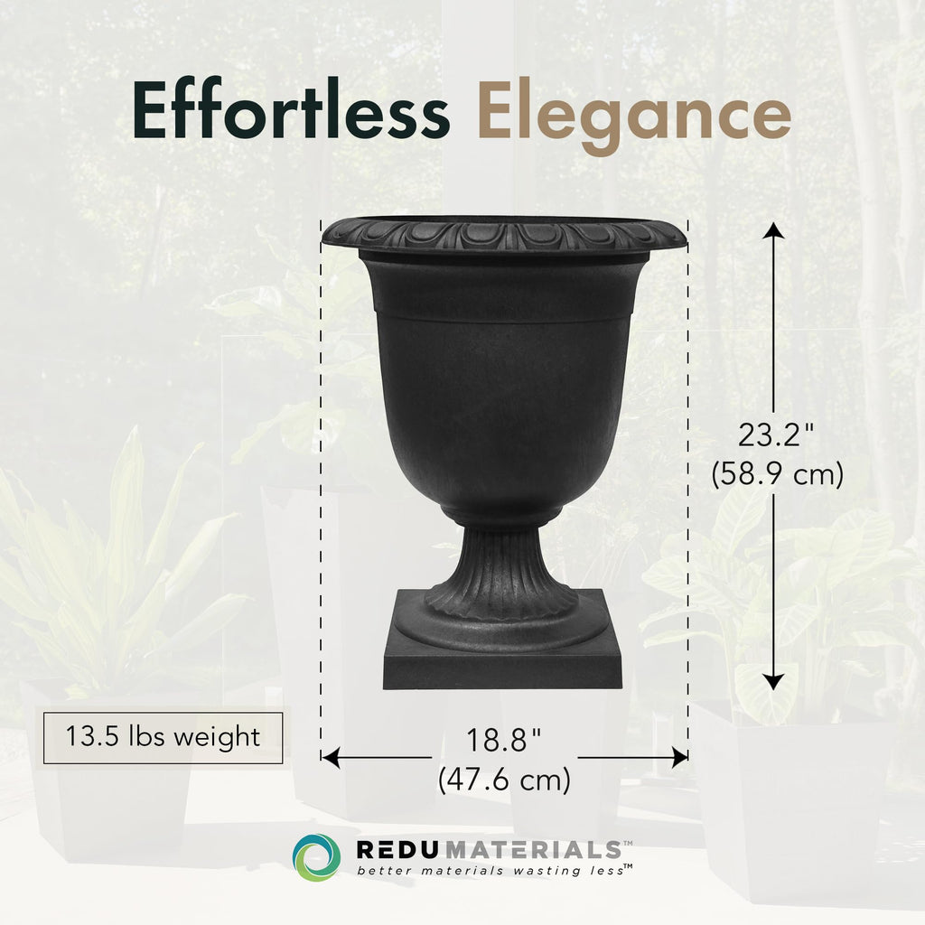 Crescendo Self-Watering Urn Planter, Slate, 19" x 23"