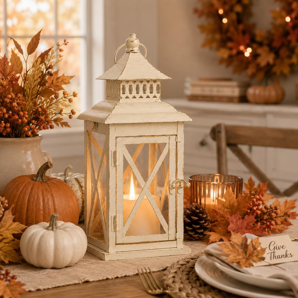 Lantern Decorative Indoor & Outdoor, Large Square Hanging Spring Home Decor, Vintage Metal Decorative Candle Lanterns