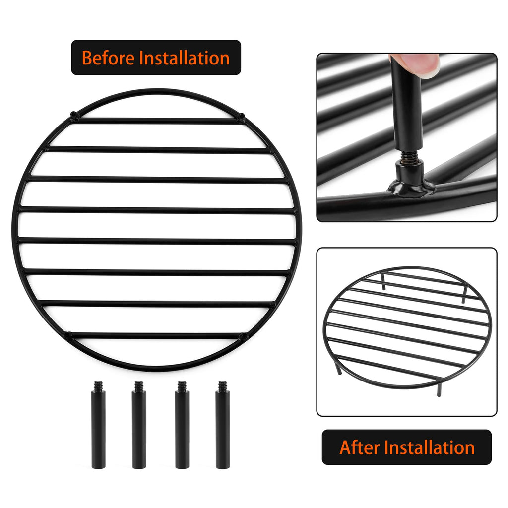 Heavy Duty Fire Pit Grate with High Temp Coating & Removable Legs