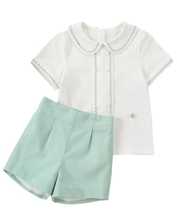 Baby Boy Piece Outfit Spanish Vintage Sage Green Peter Pan Collar