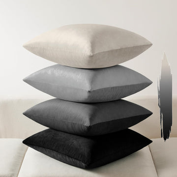 Velvet Throw Pillow Covers 20x20 Set of 4, Black Gradient