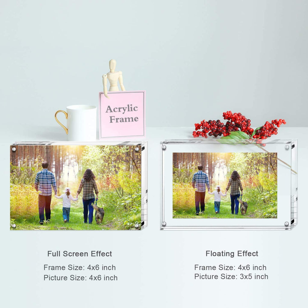 4x6 Inches Acrylic Picture Frame, Double Sided Clear Frameless Photo Frame with Magnetic Desktop Transparent