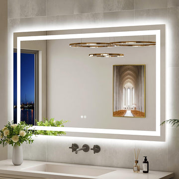 48x30 LED Bathroom Mirror with Lights, Brighter Backlit + Front Lit, Tempered Glass, Dimmable, Multiple Light Modes