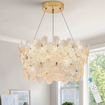Flower Elegant Crystal LED Chandelier D20'' Brushed Gold Contemporary for Dining Room Dimmable Flush Mount High