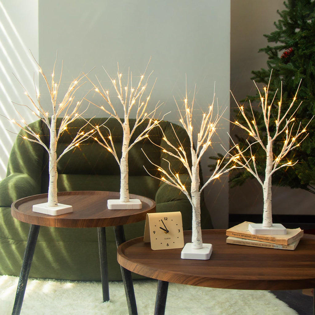 Lighted Birch Tree, Christmas Tree with 24 LED Lights, Tabletop Centerpiece Artificial Tree Lights with Timer Bedroom