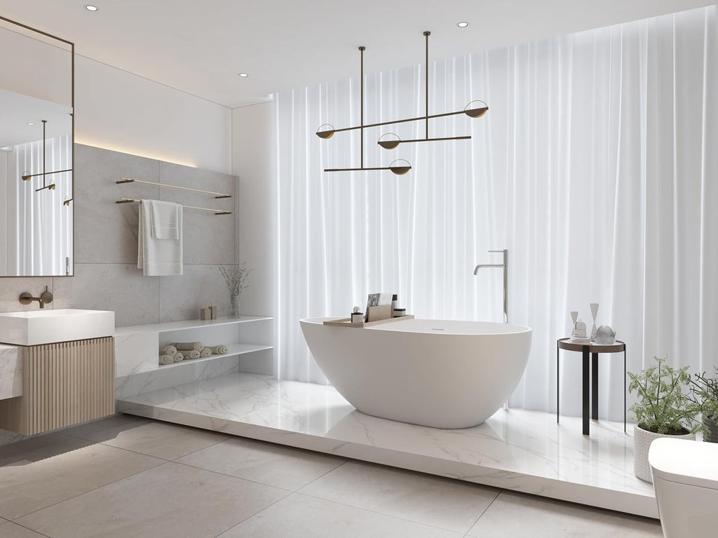 59 Inches Stone Resin Freestanding Soaking Bathtub, Handcrafted Solid Surface Flat Bottom Tub In Matte White, Cupc