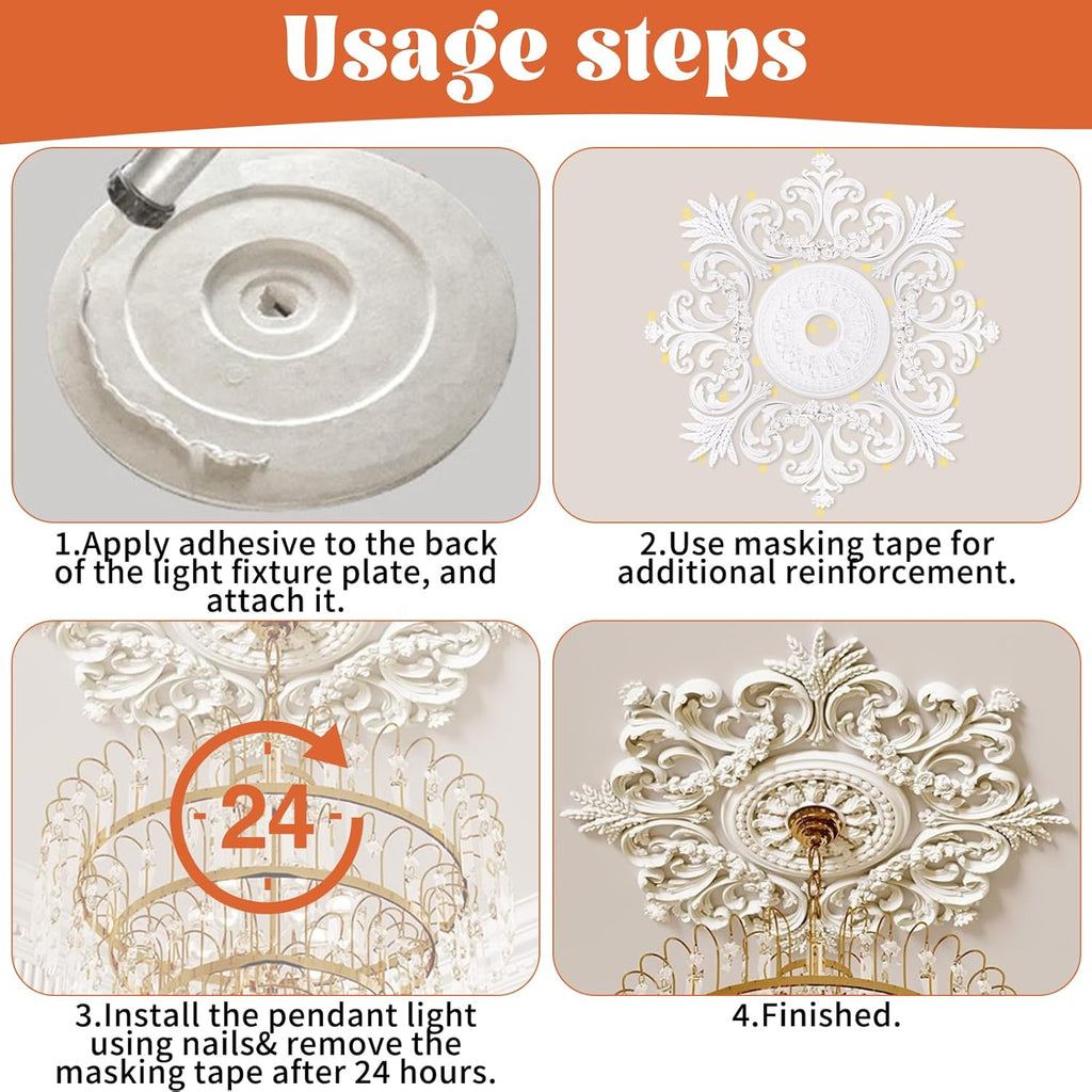28" Large PU Ceiling Medallion Combination Decorative - 28 inch Classic French Chandelier Base Cover, Victorian