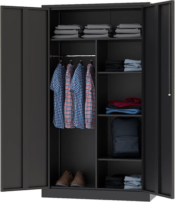 Metal Storage Cabinets Locker with Lock Door, 72'' Clothing Coat Steel Storage Freestanding Wardrobe , School