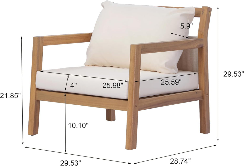 Pablo 4-Seater Patio Furniture Set with Removable Cushion, 4 Piece Outdoor Acacia Wood Conversation Set, Wooden