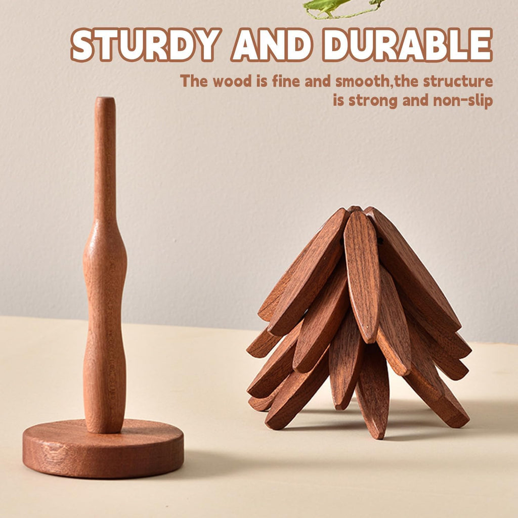 Wooden Cup Coaster Set,Tree Shape Trivet Set,Tree Coasters- 4 Wooden Trivets + 1 Stand stored for hot