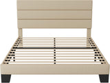 Queen Platform Bed Frame with Fabric Upholstered Headboard and Wooden Slats Support