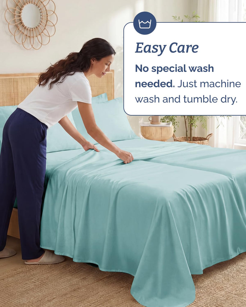 100% Rayon Derived from Bamboo - Bed Sheets Set Split King Size - Spa Blue