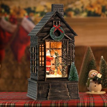Christmas Snow Globes with Santa Claus, Musical Timer Snow Globe Lantern with Swirling Glitter, Lighted Snow Globe