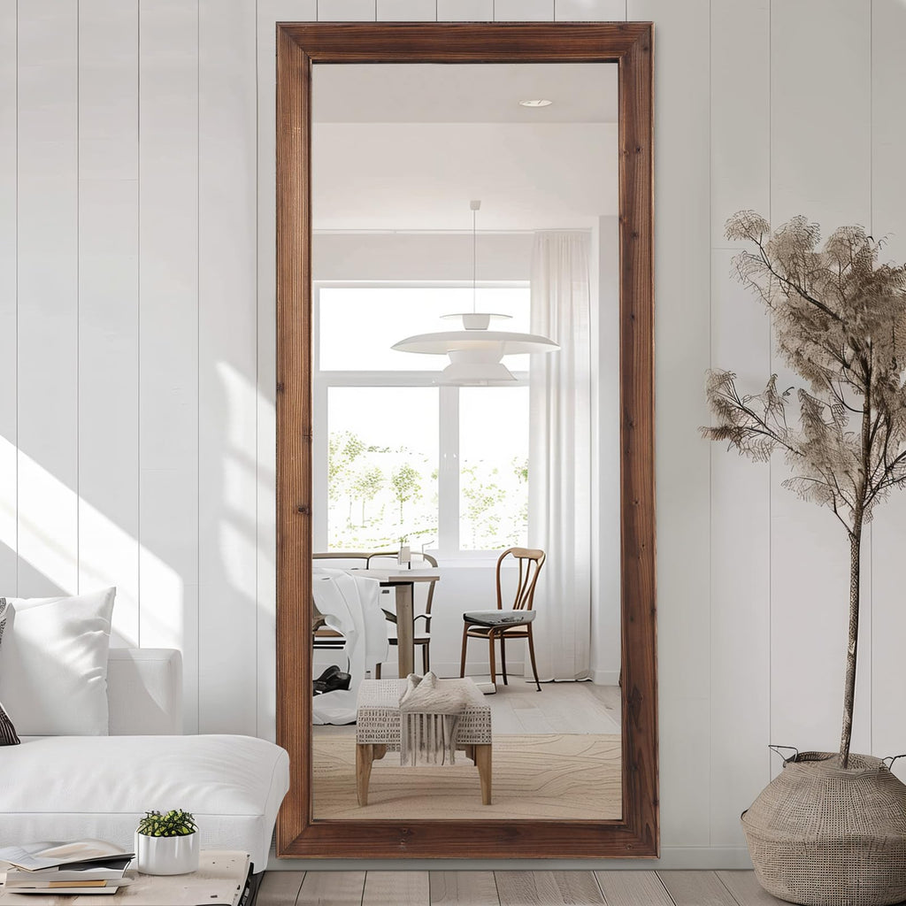 Rustic Full Length Mirror, 71"x32" Large Floor Mirror Wood Frame
