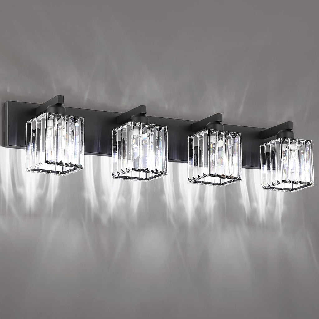 Black Light Fixtures Bathroom Vanity Light Crystal Modern Vanity Light 4 Light (Exclude Bulb)