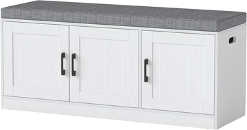Shoe Storage Bench with Cabinet, 3-Tier Entryway Bench with Padded Seat Cushion, Shoe Cabinet Bench with 4 Adjustable