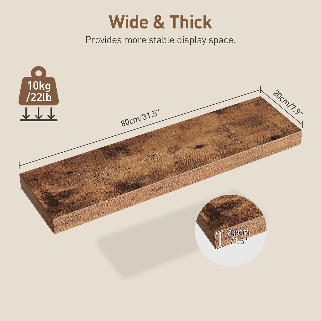 Floating Shelves for Wall, 1.5" Thick Wall Shelf Set of 3 with Invisible Brackets, L31.5 x W7.9 Hanging Shelves