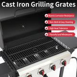 4-Burner Propane Gas Grill, 40,000 BTU BBQ Grill with Cast Iron Grates, 302 Sq. In. Cooking Area and Foldable Side Tables