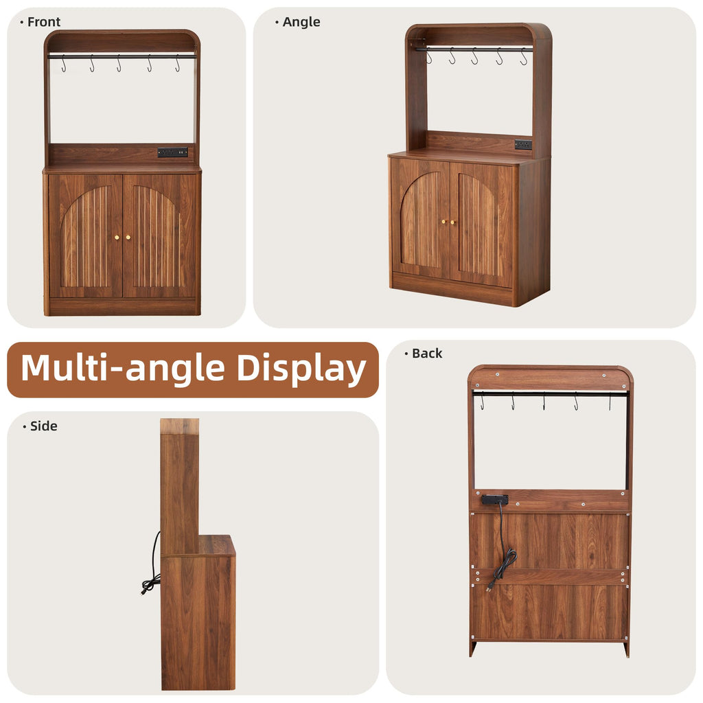 31.5" Coffee Bar Cabinet with Charging Station, Arched Hutch Storage