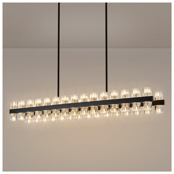 54 Inch Black Crystal Linear Chandelier, Modern Large Rectangle 60-Lights Pendant Lighting Fixture Adjustable Height