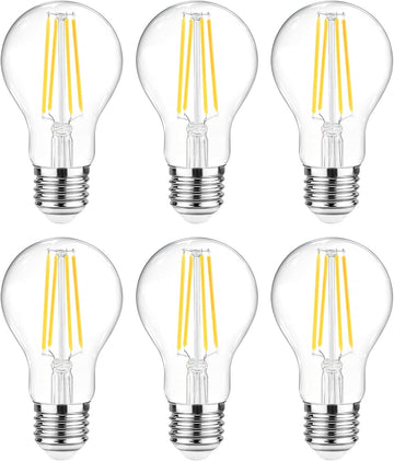 60 Watt Equivalent, E26 LED Filament Light Bulbs, Daylight White 4000K, Non-Dimmable, Classic Clear Glass, A19 LED