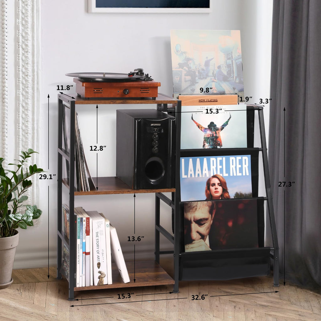 Record Player Stand, Vinyl Record Storage with Now Playing Holder