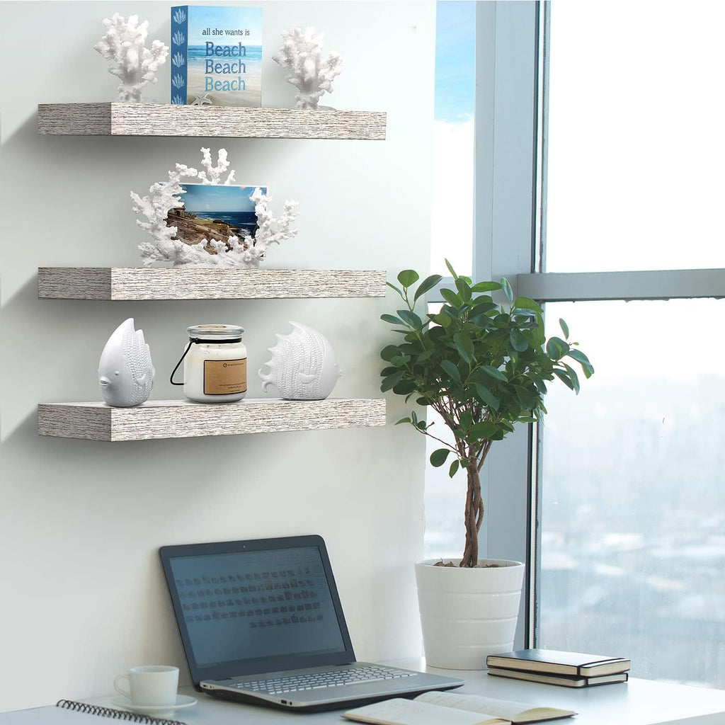 Floating Shelves - 3 Pack 16 Inch Rustic Wall Shelves Shelves, Home Decor, Office - Floating Shelf for Trophy, Books