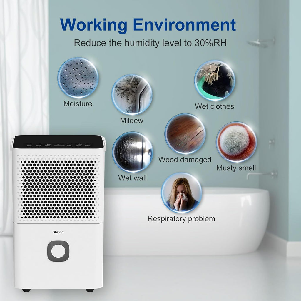 30 Pints Dehumidifier for Home and Basements, 1500 Sq.Ft Dehumidifiers with Drain Hose, Auto or Manual Drainage