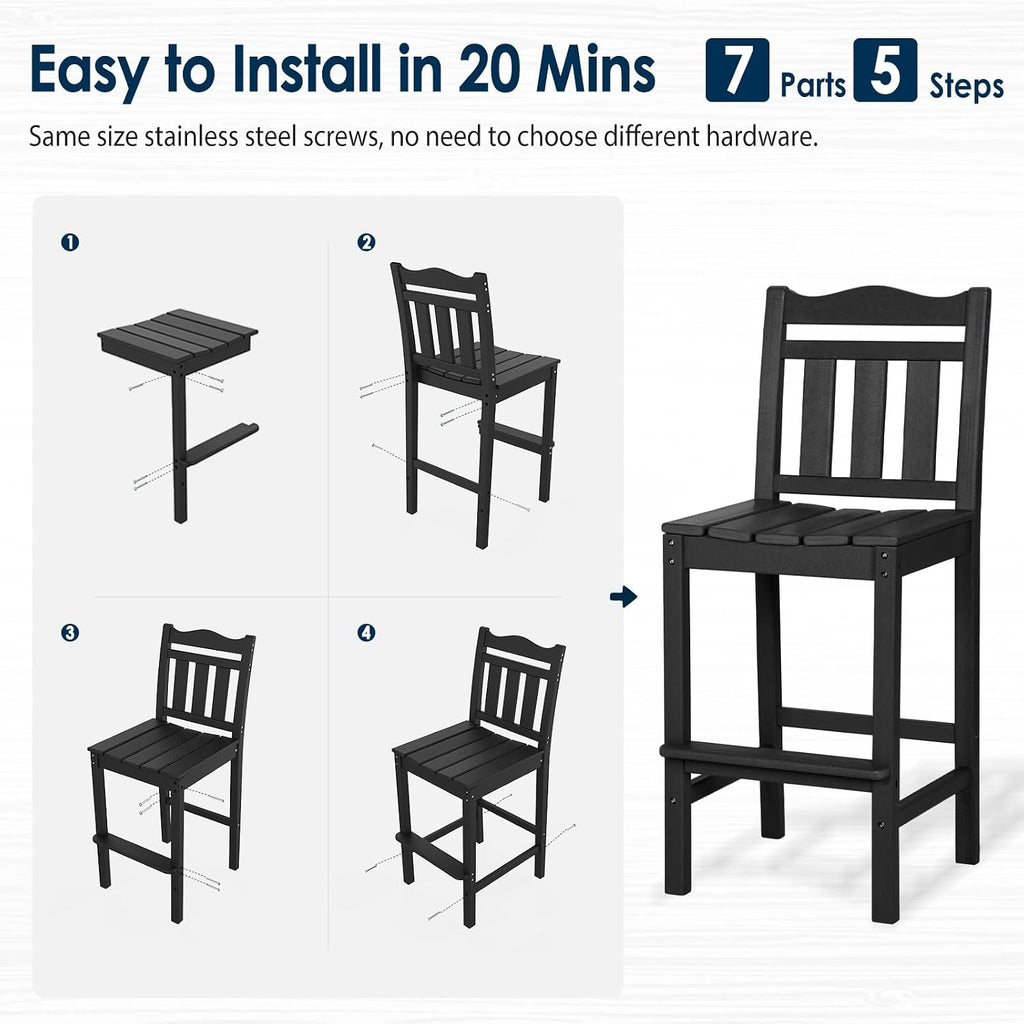 Outdoor Bar Stools Set of 2, HDPE 44 Inch Tall Adirondack Chairs Bar Chairs, Weather Resistance Bar Height Chair
