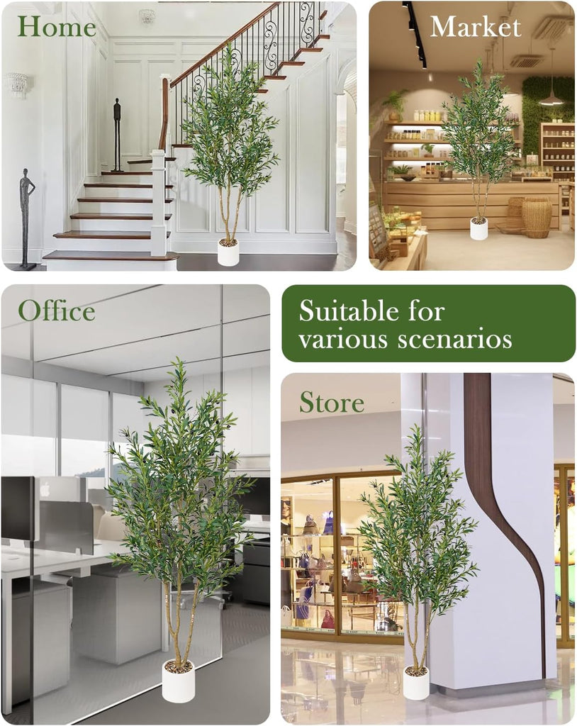 Olive Tree 6FT Fake Tree Faux Plants Indoor with Pot Artificial Tree Olive Branches and Fruits Home Office Decorations