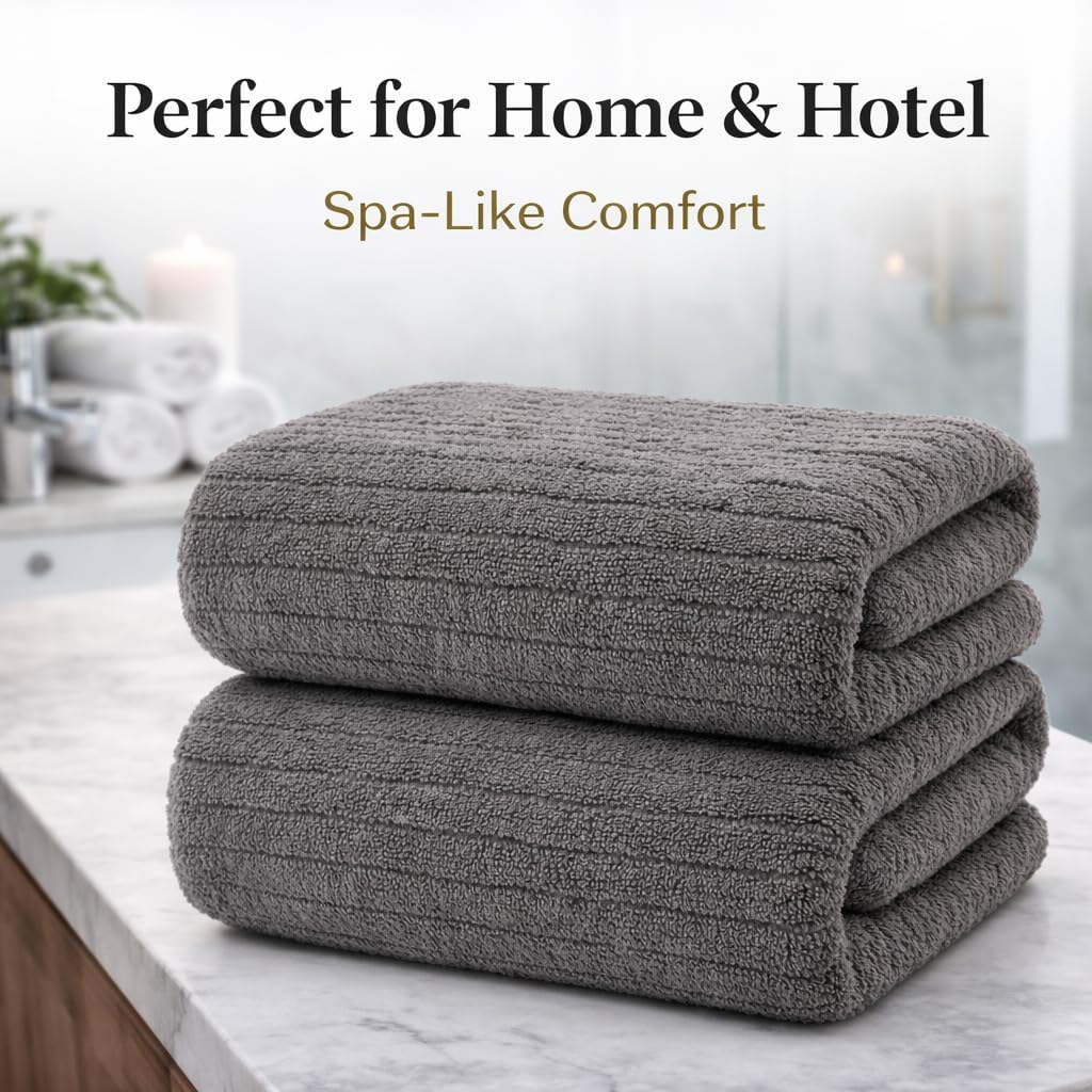 Bath Sheets Towels Pack of 2 - 100% Carded Ring Spun Cotton, Extra Large 35x70 Inches, Ultra Soft, Highly Absorbent &