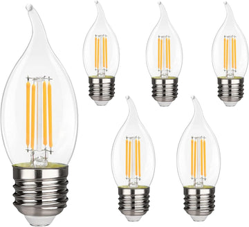 Flame Shape LED Chandelier - 4 Watt Equivalent 40W LED Candelabra Bulbs, Warm White 450LM, Dimmable - E26 Base, 6 Pack