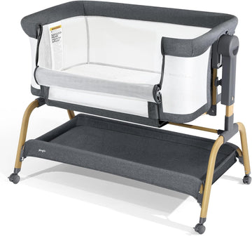 3 in 1 Baby Bassinet, Bedside Bassinet for Baby, Rocking Bassinet with Comfy Mattress and Wheels, 6 Height Adjustable