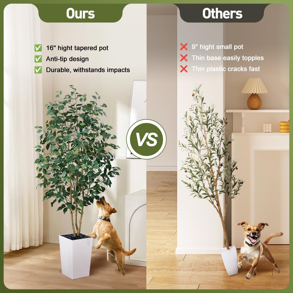 6ft Artificial Ficus Tree, UV Resistant Tall Faux Tree