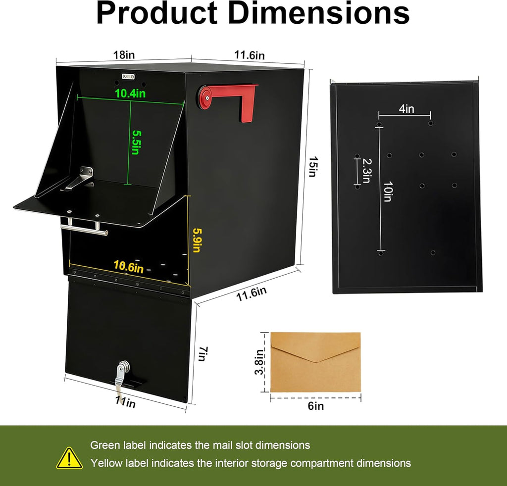 XL Post-Mount Mailbox, Weather Resistant, Large Outdoor Mailboxes, Galvanized Steel Heavy Duty Mailbox