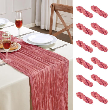 12 Pack Rose Cheesecloth Table Runner 35×120Inch Fall Boho Gauze Home Decor
