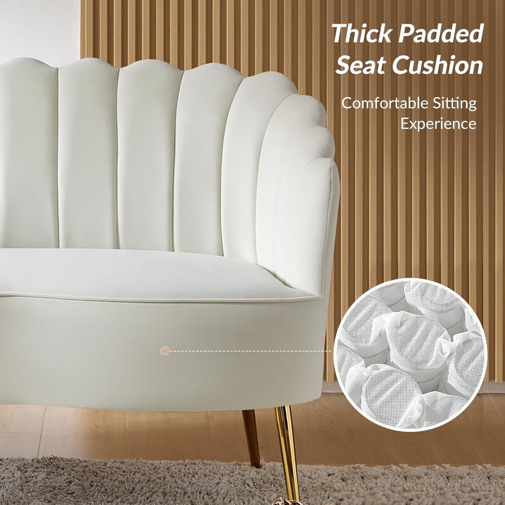 Velvet Loveseat Sofa with Gold Metal Legs and Flower-Shaped Back - Modern 2-Seater Accent Couch