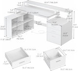 L Shaped Desk with Drawers, 65" Computer Desk with Power Outlets & LED Lights