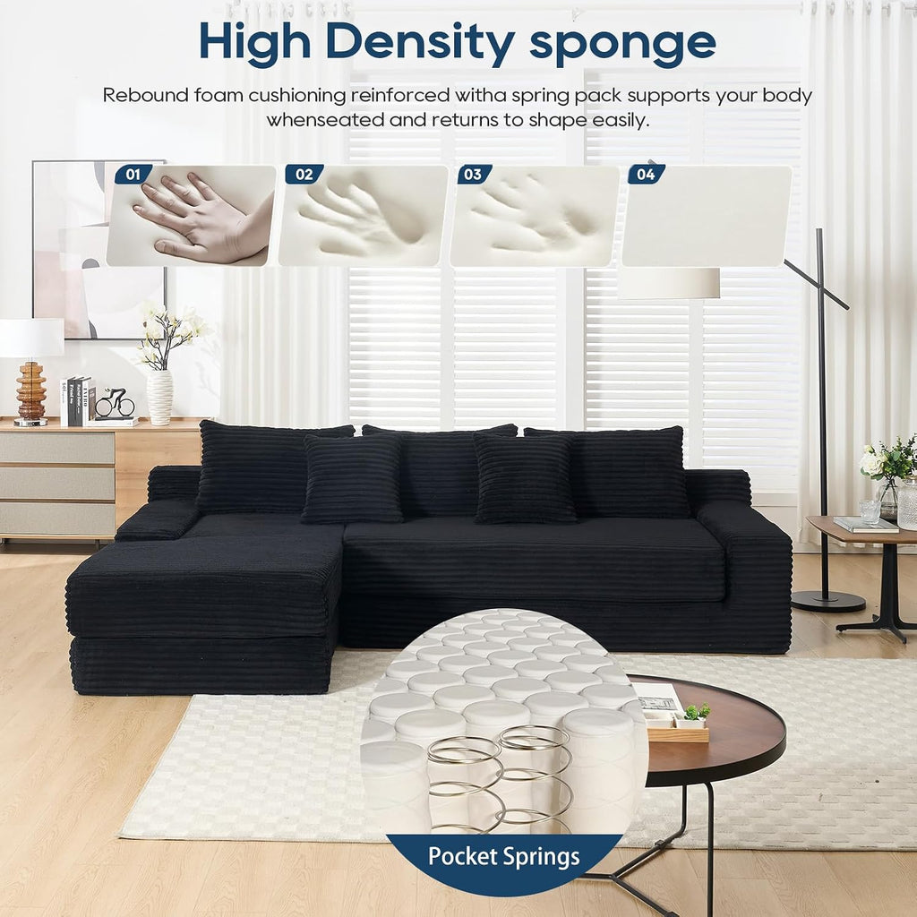 104.33" Modern L Shaped Sectional Couch with Soft Corduroy Fabric and Steel Frame, No Assembly Modular Convertible