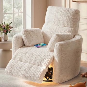 Power Swivel Rocker Recliner, Nursery Glider, USB Ports, Cream | Swivel Rocker Chair for Adults & Nursery, Glider