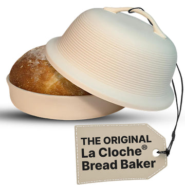 Superstone Stoneware La Cloche Bread Baker, Unglazed, Baking Stone for Bread, Capacity 5QT 12"D x7"H with handle