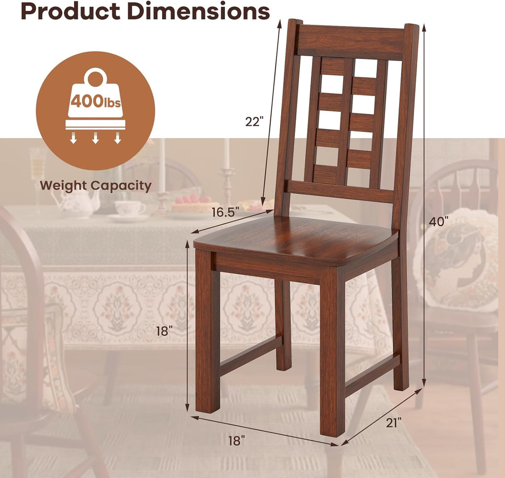Set of 4 Dining Chairs, High Lattice Back Solid Wood Chair, Mid-Century Modern 4 Kitchen Chairs with Max Load 400 Lbs