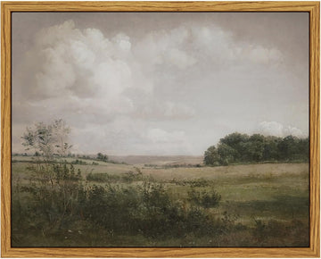 Framed Canvas Wall Art Room Decor, Vintage Landscape Art Prints, Vast Grassland Rustic Farmhouse Wall Decor Bathroom